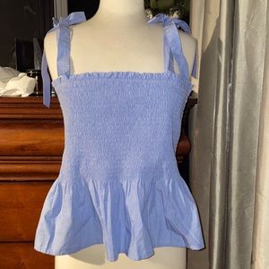J Crew Chambray like tube top with peplum and spaghetti straps